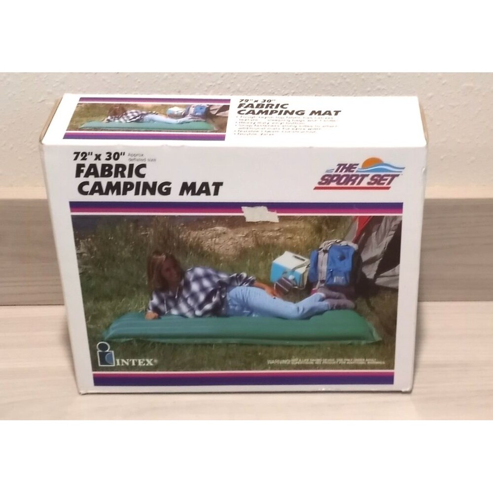 Vintage Intex Fabric Camping Mat 72" x 30" Inflatable Green Air Mattress Open Bo
